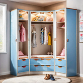 Trueliving 4 Door Corner Kids wardrobe Laminated Finish & PU Finish (6Ft *2Ft *9Ft -1828.8MM X 609MM X 2743.2MM)